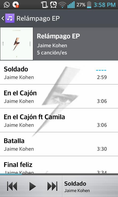 Vick_Alex15's tweet photo. Escuchando completo #RelampagoEP de @JaimeKohen 
#Soldado, mi favorita http://t.co/wzTUHKUdBo
