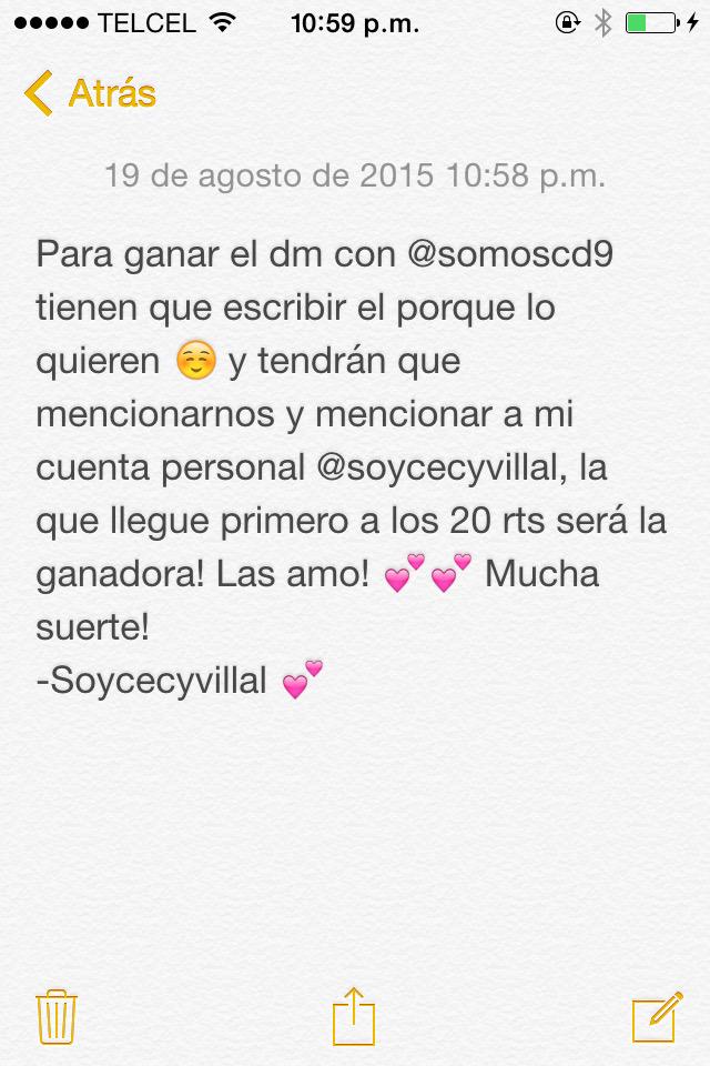 _TeamAlonsoV's tweet photo. Aquí la dinámica para ganar el dm con @somosCD9 ☺️💕🙊
-Soycecyvillal 💕 http://t.co/UODRUMwpGZ