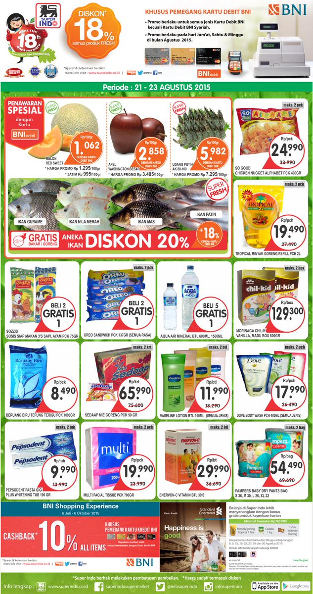 Super Indo Super Segar! Berikut promo koran Kompas (edisi 21-23 Agustus 2015). Info: bit.ly/1ECrO43