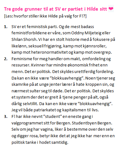 HildeBoberg's tweet photo. @UrbantEngasjert @BergenSV @Fi_Bergen Fordi SV har best politikk! (ofc) (: gøy spm,fortjente langt svar ((: se bilde http://t.co/bWCny0z9Q6