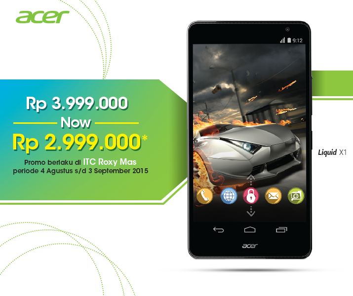 acerID's tweet photo. Smartphone super cepat #4GLTE #LiquidX1 kini hadir dengan harga spesial sampai 3 September 2015 di ITC Roxy Mas! http://t.co/o0xHolrNe8