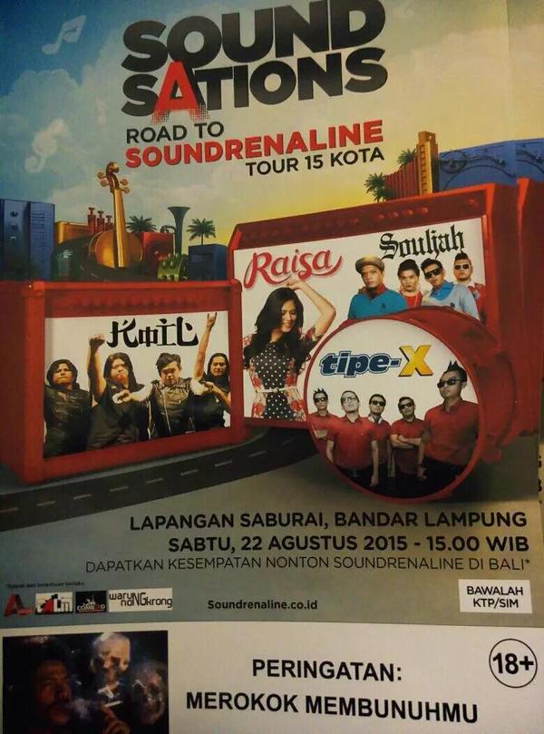souljahmusik's tweet photo. #SouljahGig : 22/08/2015 Sound Sation Road to Soundrenaline Lapangan Saburai Bandar Lampung http://t.co/HvtIXMfxzk