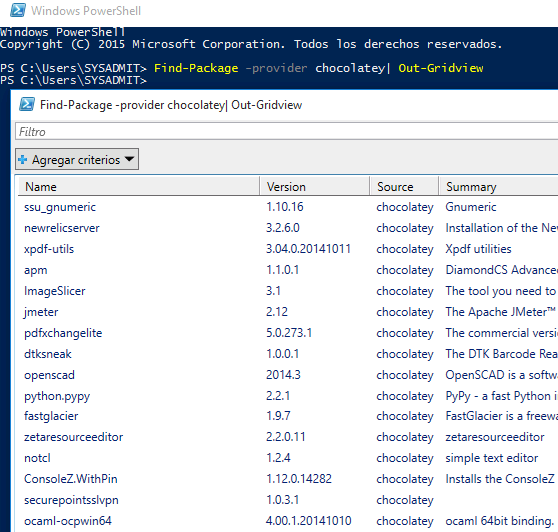 sysadmit's tweet photo. #SYSADMIT: Windows: OneGet y Chocolatey : http://t.co/l8mar5P2Bm
#OneGet #PowerShell5 #Windows10 http://t.co/ptF4OAvDdO