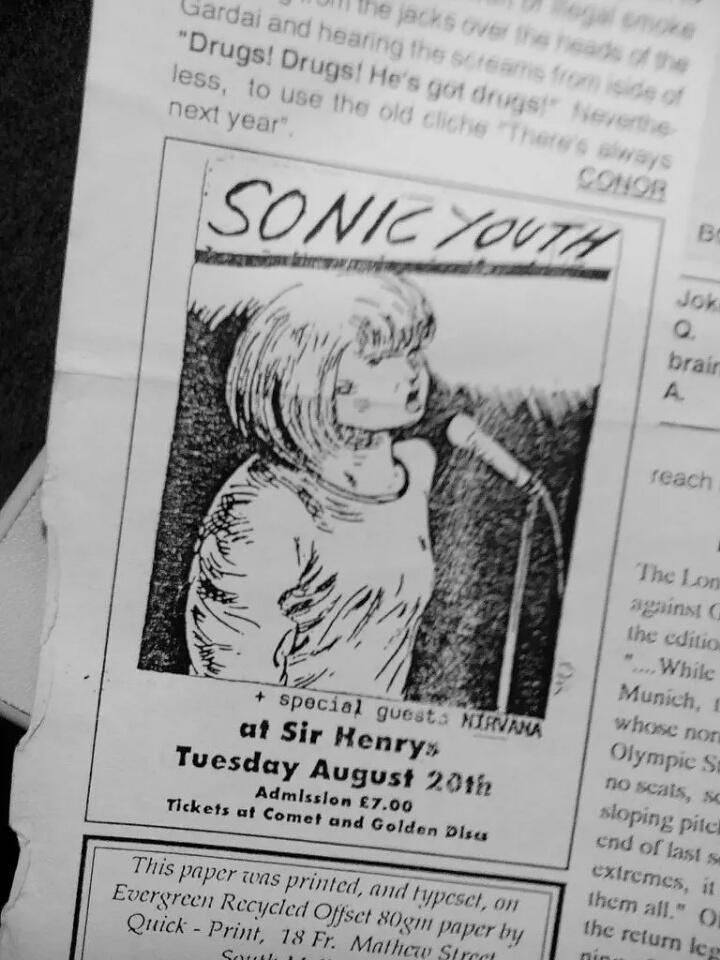 davegrohlscork's tweet photo. SONIC YOUTH / NIRVANA
24 years ago today
Cork Ireland
#NirvanaCork1991
@KimletGordon
@KristNovoselic
@RandomCorkStuff http://t.co/3Mz7znHFhD
