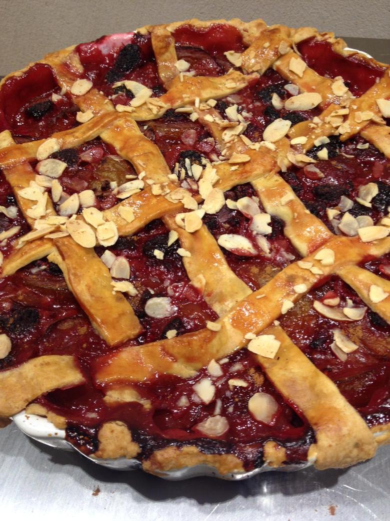 From plums to pudding. Raspberry and home grown plum pie with cinnamon and toasted almonds #herefordshire #farmstay