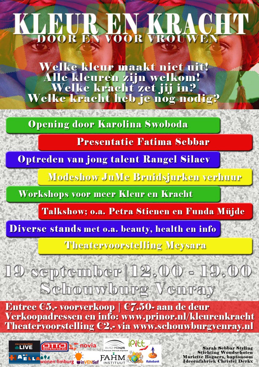 WLsittard's tweet image. Kleur&amp;amp;Kracht: evenement voor vrouwen, #multiculturele samenleving, 19 september #Venray. 
wqd.nl/IkKfr
