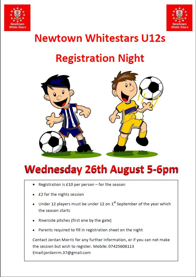 WhitestarsJFC's tweet photo. U12's registration - see poster for details http://t.co/22Um0pcWEb