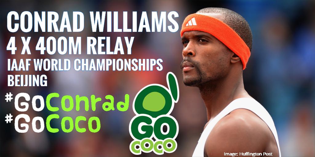 GoCocoDrinks's tweet photo. 2 days til' #beijing2015! Get behind #GoCoco drinker @cwilliams400 in the 4x400 using #GoConrad #GoCoco 29th/30th Aug http://t.co/gTl9NVa6ZM