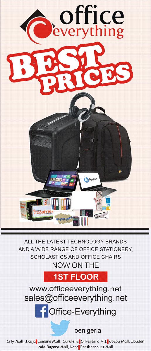 oenigeria's tweet photo. #OfficeEverything #Oenigeria #Bestpricestore Silverbird galleria 1st floor for all your office items http://t.co/ixO9UzWM2u