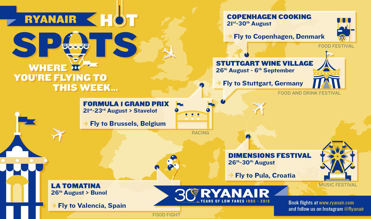 FaxServiceBot's tweet image. Ryanair: Looking for some fun? Here’s a guide to Europe’s #Hotspots this week. #Ryanair30