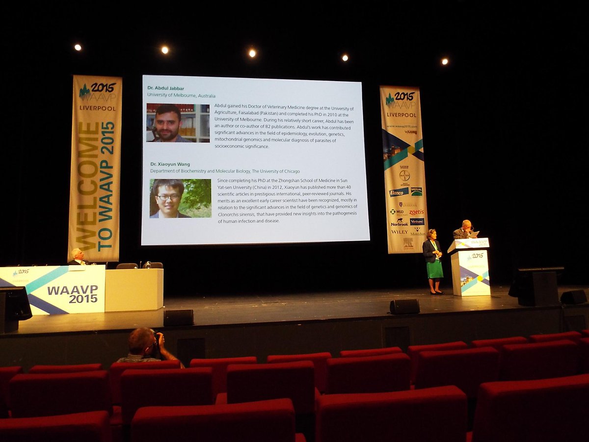 WAAVP2015's tweet photo. Well done to Dr Abdul Jabbar @unimelb and Dr Xiaoyun Wang @ChiUniversity for winning @merial @bugbittentweets OMBP. http://t.co/CYKWkU1eyp