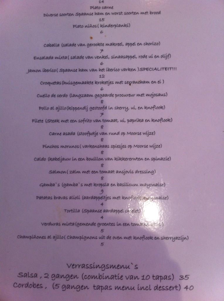 De nieuwe tapaskaart zit er weer in !! Kom proeven #tapas#restaurant#salsa!! Hasta luego!!