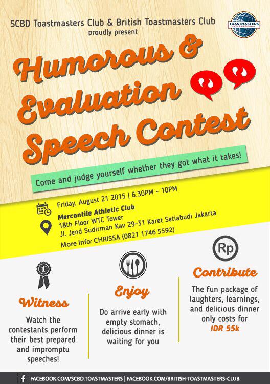 It's D-1 of the Humorous &amp; Evaluation Speech Contest SCBD-British #Toastmasters Club! See you tomorrow on the spot!