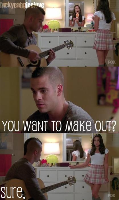 tvshowquote1's tweet photo. #Puck: You wanna make out?
#Rachel: Sure.
#Glee #Puckleberry #PuckandRachel #RachelBerry #gleequote #leamichele http://t.co/Ree9CbjqSK