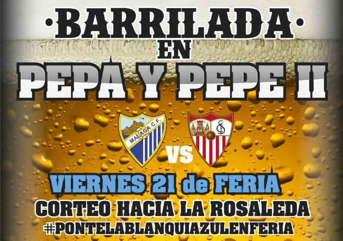 filaceromalaga's tweet photo. Mañana viernes cerveza gratis desde las 14:00h #PonteLaBlanquiazulEnFeria y a las 18:00 el #CorteoMCF http://t.co/3wLlDqQgDG