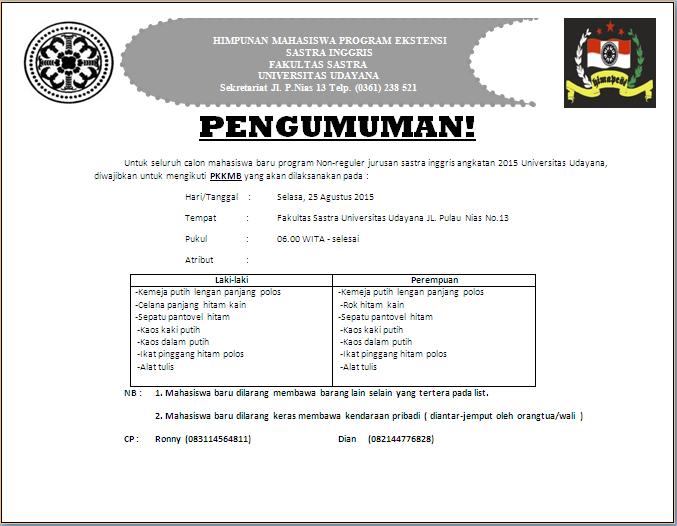 PENGUMUMAN PKKMB 2015