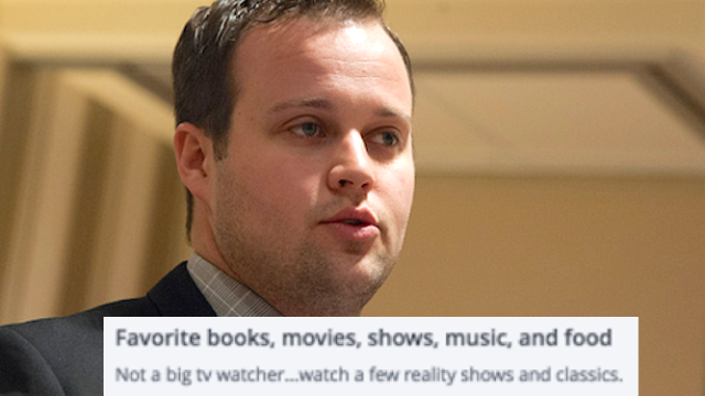 someecards's tweet photo. Someone found what is probably Josh Duggar’s OKCupid profile and it's full of delicious irony. http://t.co/XJgyplOlTE http://t.co/CznEYaN4Hb