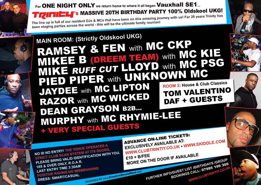 clubtrinity's tweet photo. Our massive 20th Birthday Party on Sat 28th Nov 2015 in Vauxhall 100% #UKG #trinity @mykavosholiday #london #garage http://t.co/xnnKn6CIJR