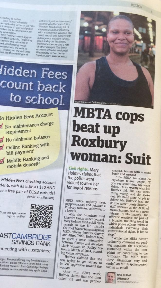 ACLU_Mass's tweet photo. Did you see today's @MetroBOS? #copwatch #policeaccountability #Roxbury @Nate_Homan http://t.co/CGTShODV1u