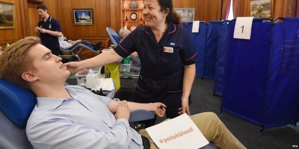 BBCNews's tweet photo. Polish people in UK are donating blood to demonstrate importance to British life http://t.co/z2lkaLhGn0 #polishblood http://t.co/qAMEYFuKnO
