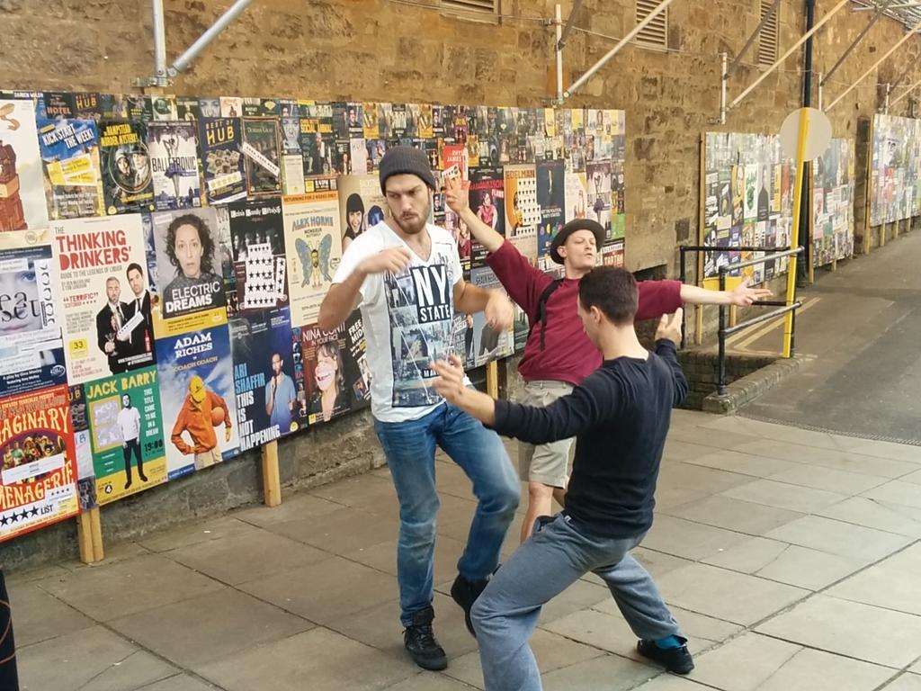 <a href="/BLAMtheshow/">BLAM!</a> rehearsing outside <a href="/ThePleasance/">Pleasance</a> Grand - looking forward to seeing the old new ending again!