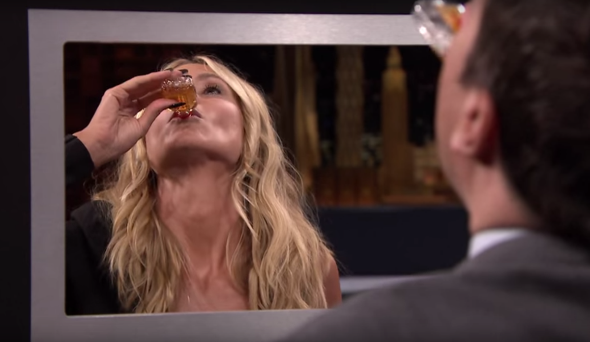 GQMagazine's tweet photo. It's never the wrong moment, really, to watch Heidi Klum do Fireball shots with Jimmy Fallon http://t.co/wvMY6QlFA0 http://t.co/inb90wXtaK