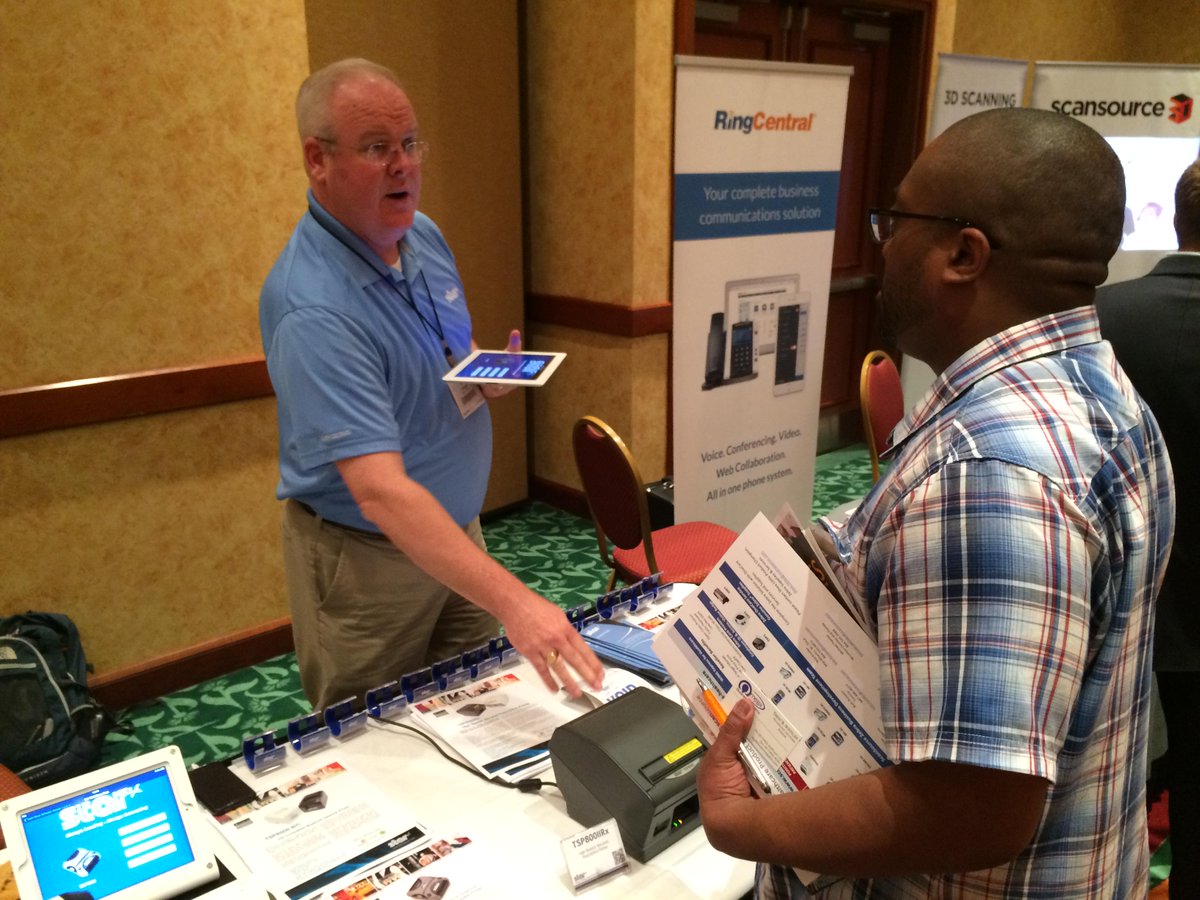 Jim_Roddy's tweet photo. From last week's @ScanSourcePOSB @BSMinfo #SmartVAR Healthcare Summit - Brian Oetgen works the @StarMicronics booth: http://t.co/JwxT8FreuC