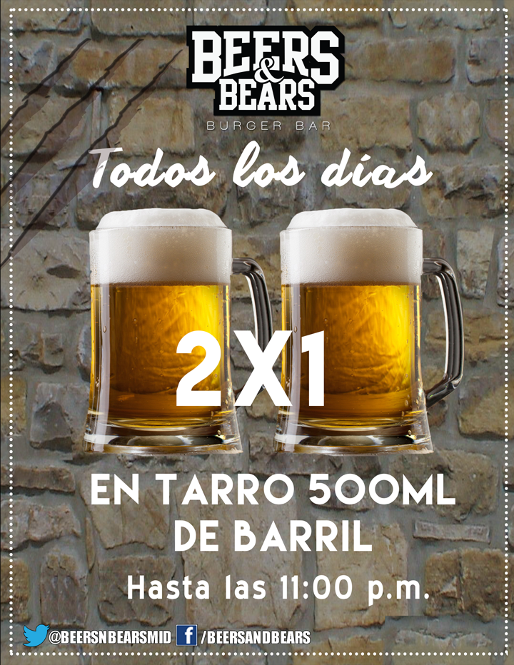 BeersNBearsMid's tweet photo. Recuerda que todos los días tenemos 2x1 en Tarros hasta las 11:00 p.m. https://t.co/yjvOrDge5e