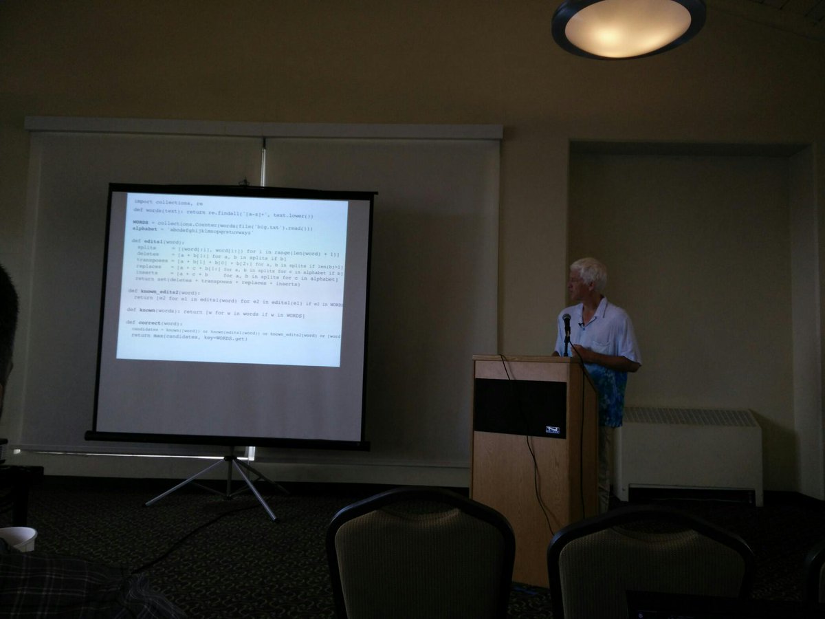 notconfusing's tweet image. Norvig showing &quot;did you mean?&quot; in one screenful of python. #opensym