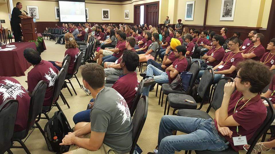 AggieTimber's tweet photo. @CoachGSoccer teaching new Aggie grad students about the 12th Man at Grad Camp @AggieSoccer http://t.co/R6aIhz29t2