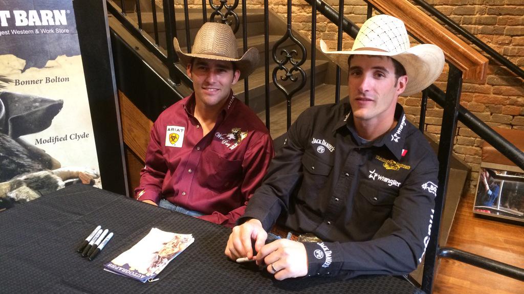PBR's tweet photo. .@tyler_harr &amp; Aaron Roy are signing for fans at the @bootbarn on Broadway! #PBRNASH http://t.co/lCfFQKKdmt