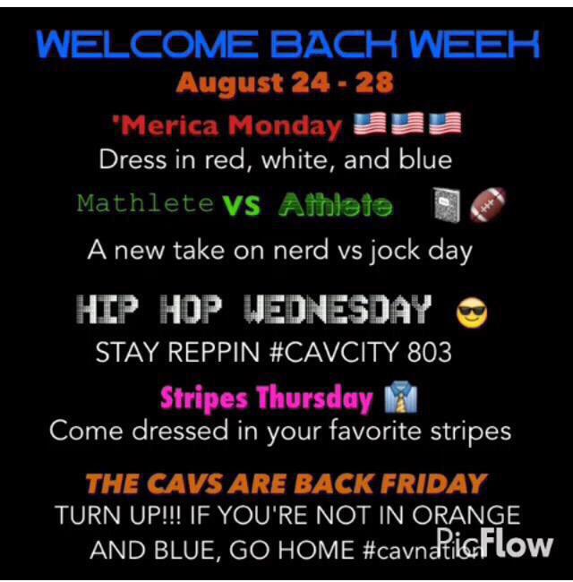 rnestugov's tweet photo. Dont forget that Welcome Back Week starts MONDAY! Go all out and show your school spirit! There will be prizes!🇺🇸✏️⚾️ http://t.co/5uYRIzG95Q