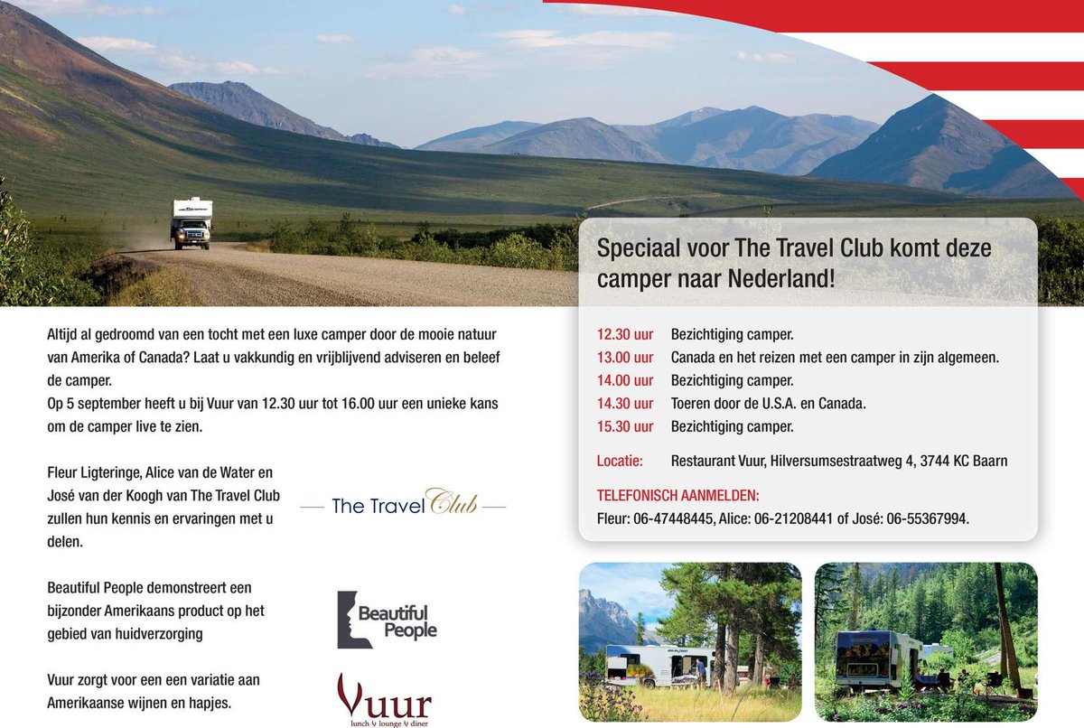 FleurLigteringe's tweet photo. #Canada #USA #camperreizen schrijf je in voor de presentatiemiddag in #Baarn @RestaurantVuur fleur@thetravelclub.nl http://t.co/2PkY2tsIvb