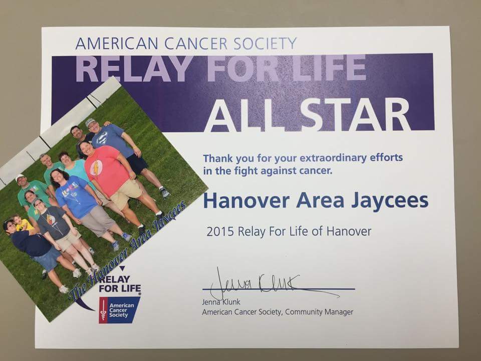 Thanks to everyone who has supported the Hanover Area Jaycees and Relay for Life this past year!  #rflhanover2015