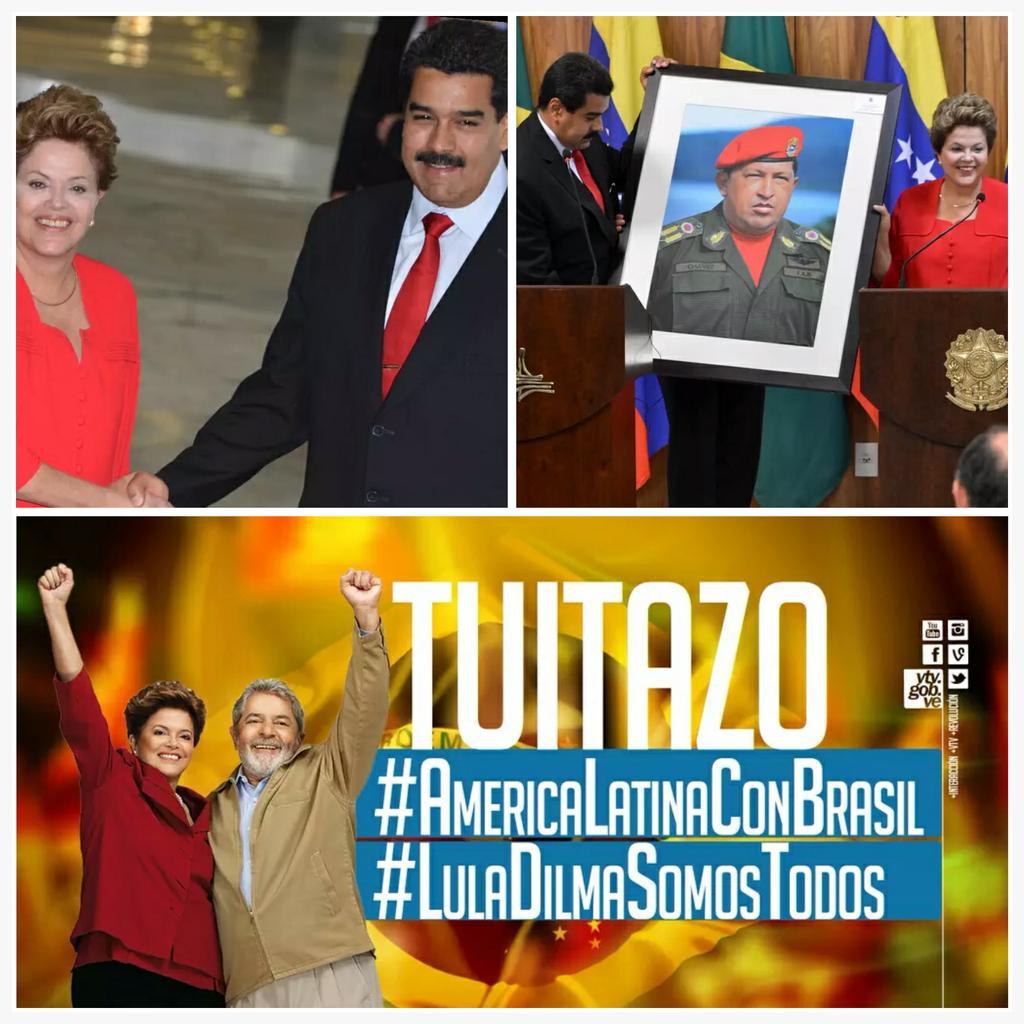 Unidad de la patria grande de gigantes de América Latina, etiquetas 
#LulaDilmaSomosTodos y #AmericaLatinaConBrasil