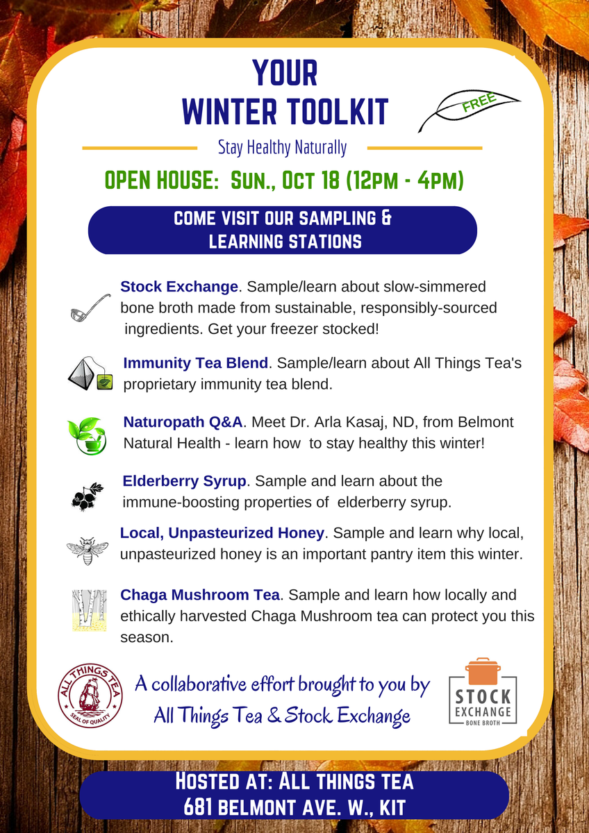 All_Things_Tea's tweet photo. OCT 18 @All_Things_Tea &amp; @stockexchangekw r hosting a FAB open house! Learn how 2 keep healthy naturally this season! http://t.co/vflnMJGX8a