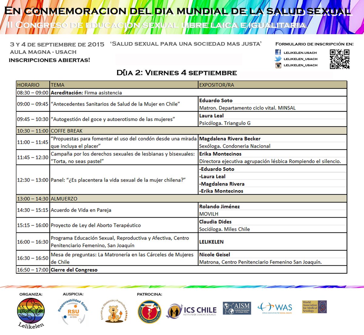 Lelikelen_usach's tweet photo. II CONGRESO DE EDUCACION SEXUAL LIBRE LAICA E IGUALITARIA Inscripciones a http://t.co/XDyWEhLBX7 http://t.co/XpjndaBgNu