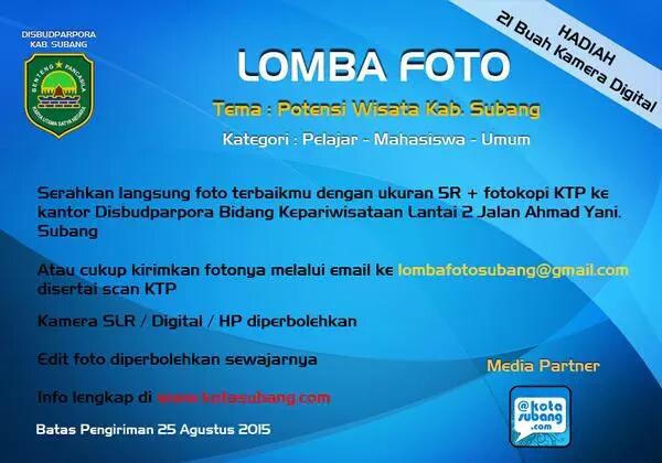 Yuk, lomba foto wisata Disbudparpora s/d tgl 25 Agustus, Hadiah 21 kamera digital menanti, kmungkinan menangnya besar