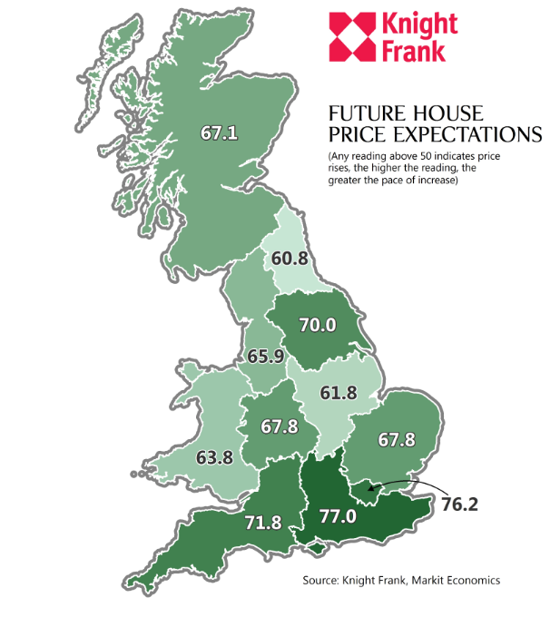 grainne_gilmore's tweet photo. What do households expect to happen to house prices over next 12 months? Regional map from @Knightfrank and @Markit http://t.co/5LGg5uwcbV