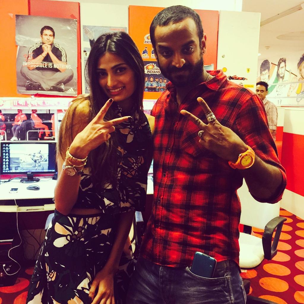 slimshetty's tweet photo. @theathiyashetty and Sooraj you guys are going to kill it! Keep spreading the good vibes! #GoodLuck #Hero http://t.co/rSPGEL6kQi