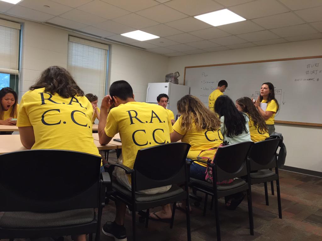 URIHRLTraining's tweet photo. Our Camp Counsels are working hard to welcome our new staff! #URIHRL2015 http://t.co/jSpNt1Fj0N