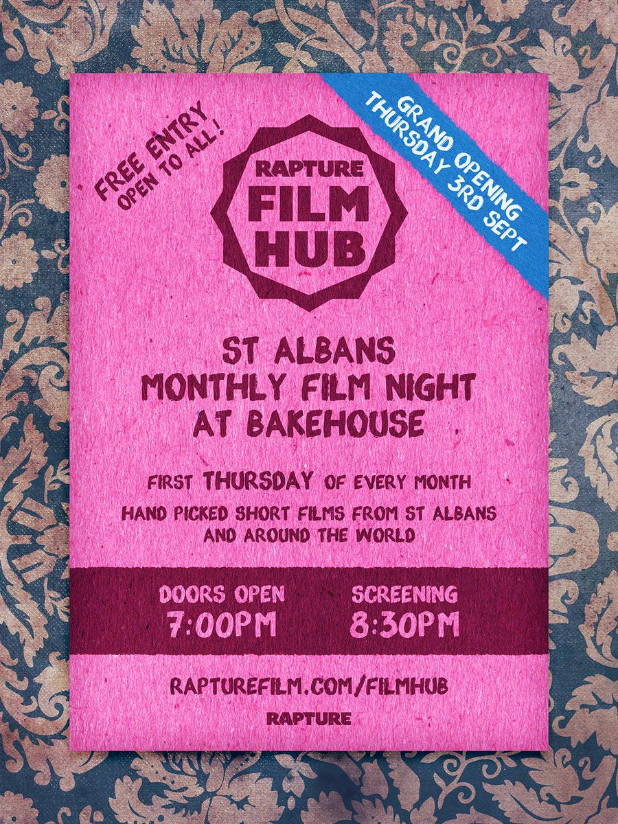 Rapture Film Hub <a href="/BakehouseStA/">Bakehouse St Albans</a> LAUNCH 3rd Sept, 8:30pm! Facebook: rptr.uk/fb #cake #arts #stalbans