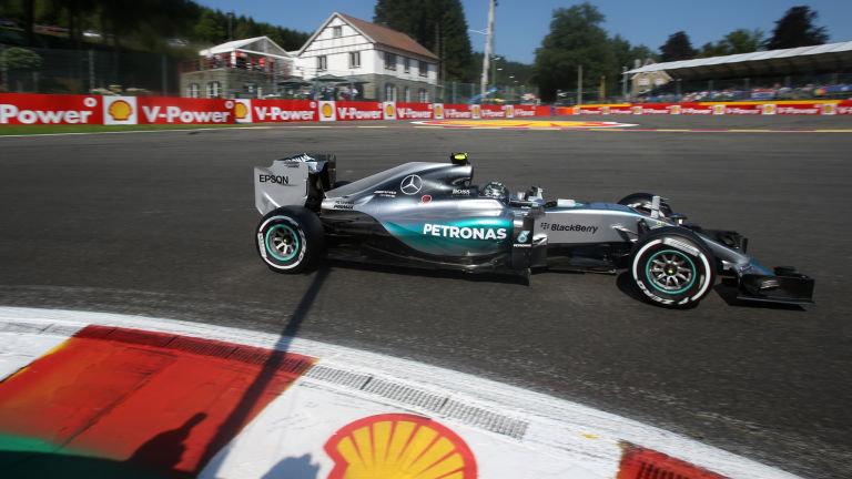 SkySportsF1's tweet photo. P1 report: Nico Rosberg fastest in Belgium from Lewis Hamilton http://t.co/0T1cVIYbv4 #skyf1 http://t.co/kgAVb3AzV4