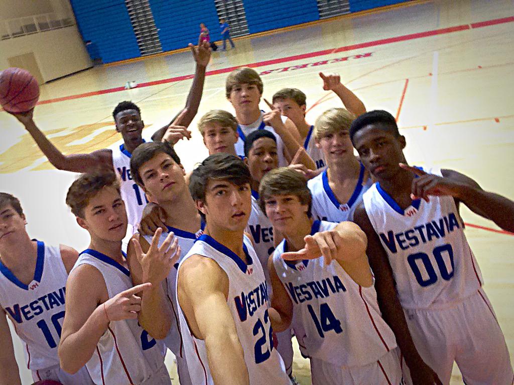 VHRebelsBBall's tweet photo. Varsity squad trying out the selfie stick at media day this morning! #GoRebs #WhenYouPlayOne http://t.co/03Ip3OlVxE