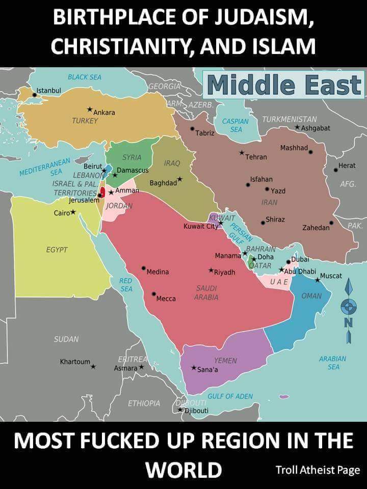 ATHE1STP0WER's tweet photo. The #MuddleEast
And it was fucked up BEFORE western imperialism ever got there ! http://t.co/2cpDcDss3b