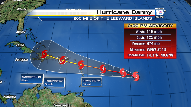 Hurricane Danny upgraded to a Category 3. Tune in to Local 10 News at 4:00. http://t.co/IcjTUvbH2g