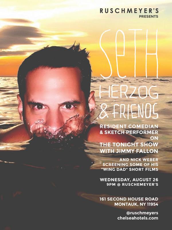 .@thezog is back in action at Rusch! Join him and Nick Weber in The Eel next Weds at 9. #montauk #comedy #sethherzog