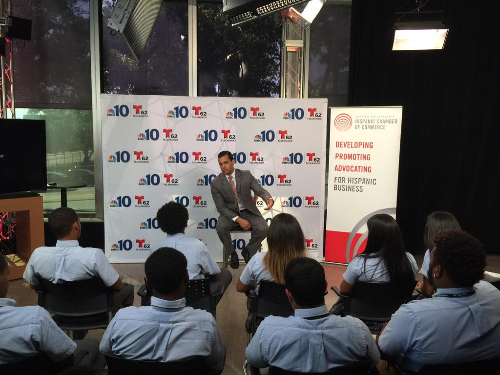 @Telemundo62 sports anchor @jbecerrilKVDA talking about his career path & overcoming obstacles. @GPHCC #ComcastPhilly