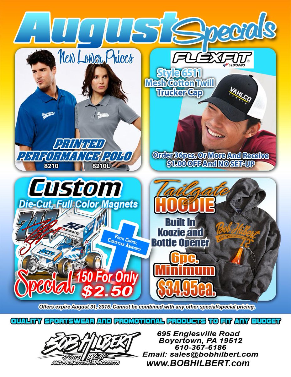 BobHilbertSW's tweet image. Time is running out on August Special! #flexfit #performancepolos #tailgatehoodie #diecutmagnets #promoproducts