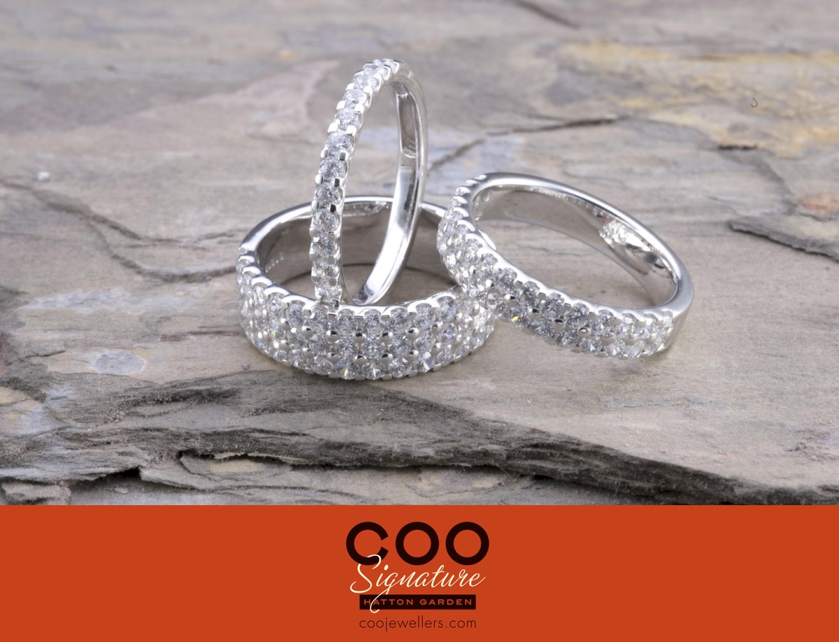 The 'Kerrie' ring can be ordered 1/3rd, 1/2, 2/3rds or fully set with diamonds. Here they are shown 1/2 set.